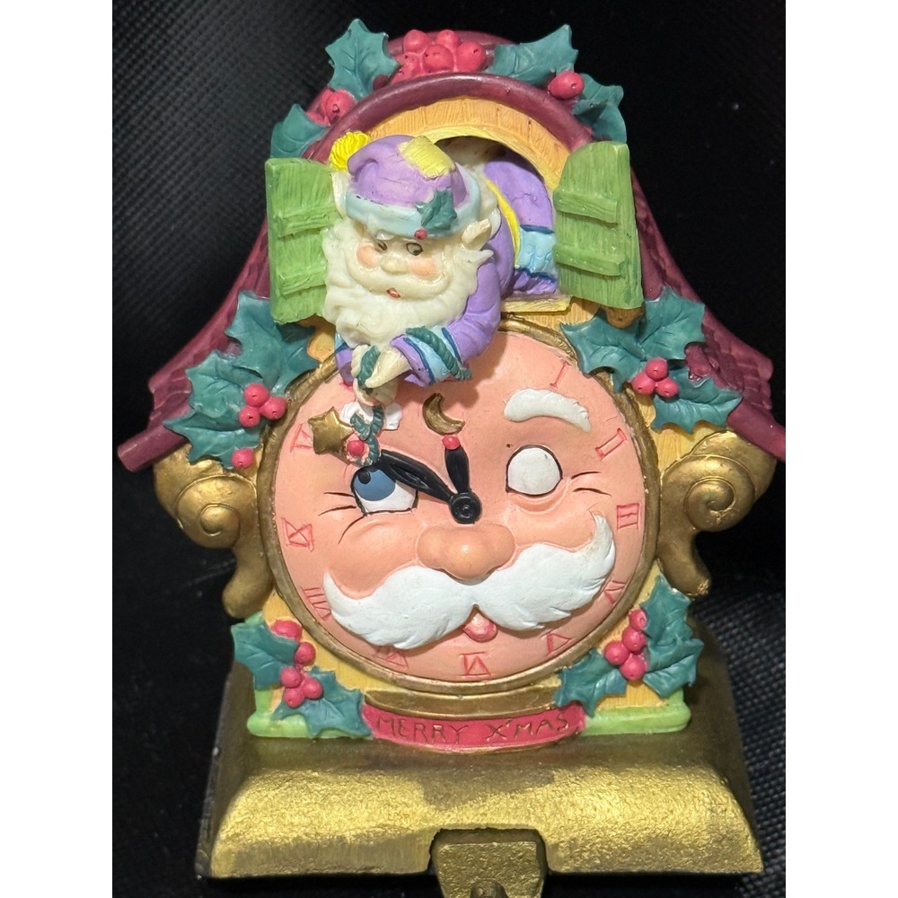 RARE Heritage‎ Hand Painted Stocking Holder O'Well Novelty Elf with Clock Face